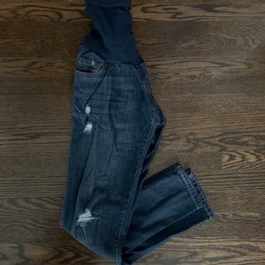 Maternity jeans, distressed dark blue, size small